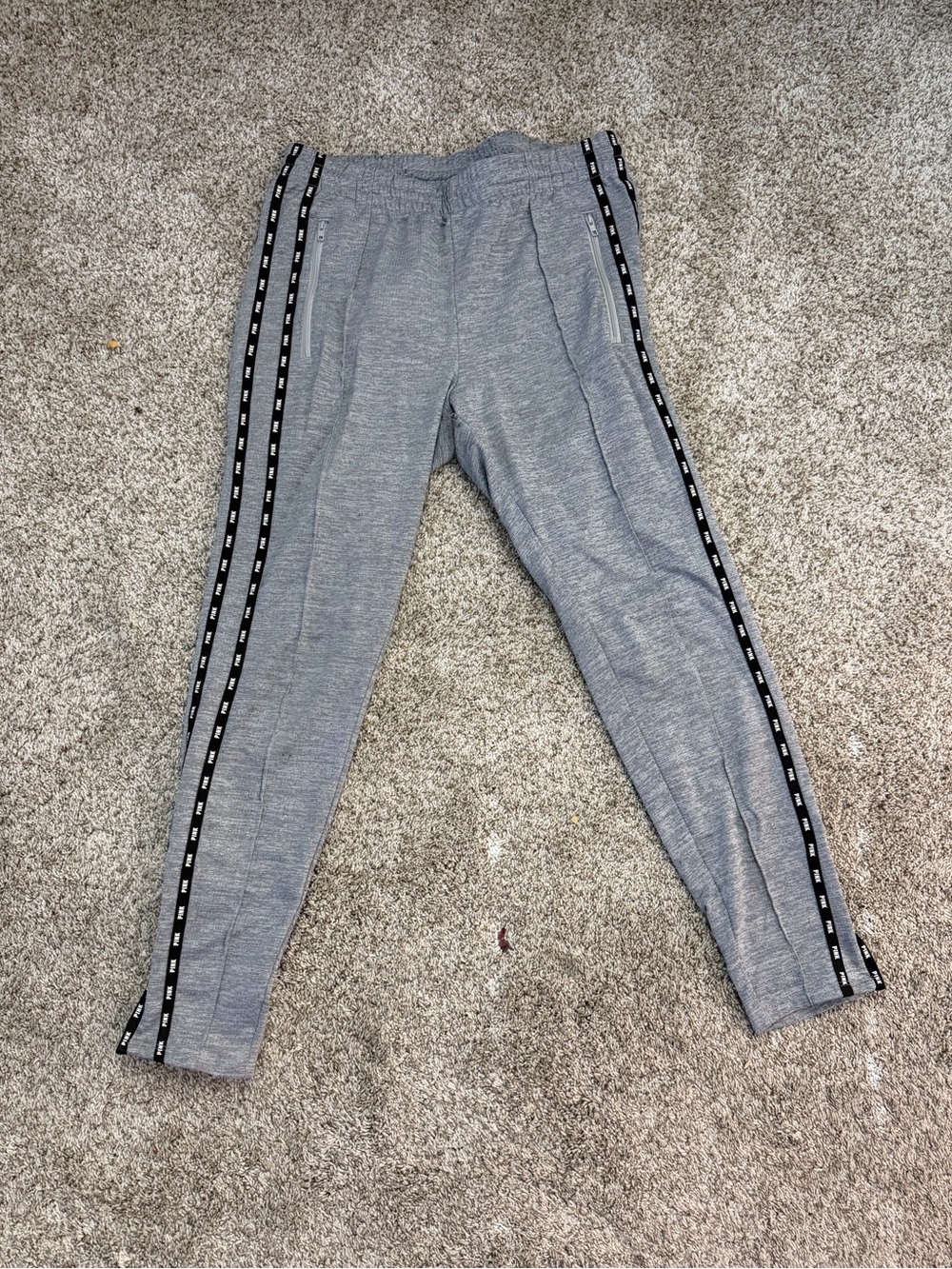 PINK Victoria's Secret Gray Track Joggers with Black Side Tape